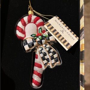 NIB Hard to Find Mackenzie Childs Candy Cane glass ornament!